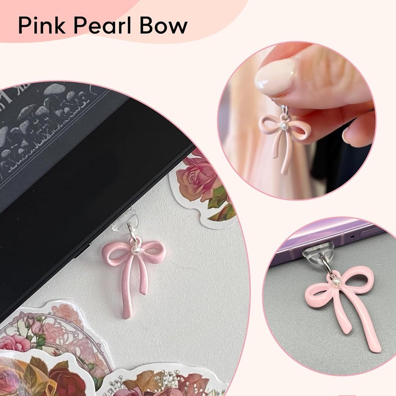 sunla Store 4Pcs Charms for Kindle, Pink Bow Dust Plug Charm Compatible with E-Reader, Phone, Ipad with Type C/USB C Charging Port-CP001 - Image 5
